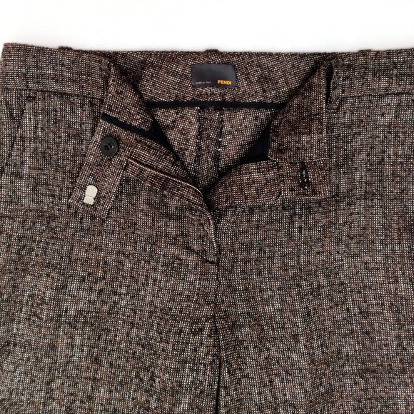 NWOT FENDI Wool Slim Trousers in Brown & White Tweed Small Pants Pantalon Petit - Picture 6 of 15